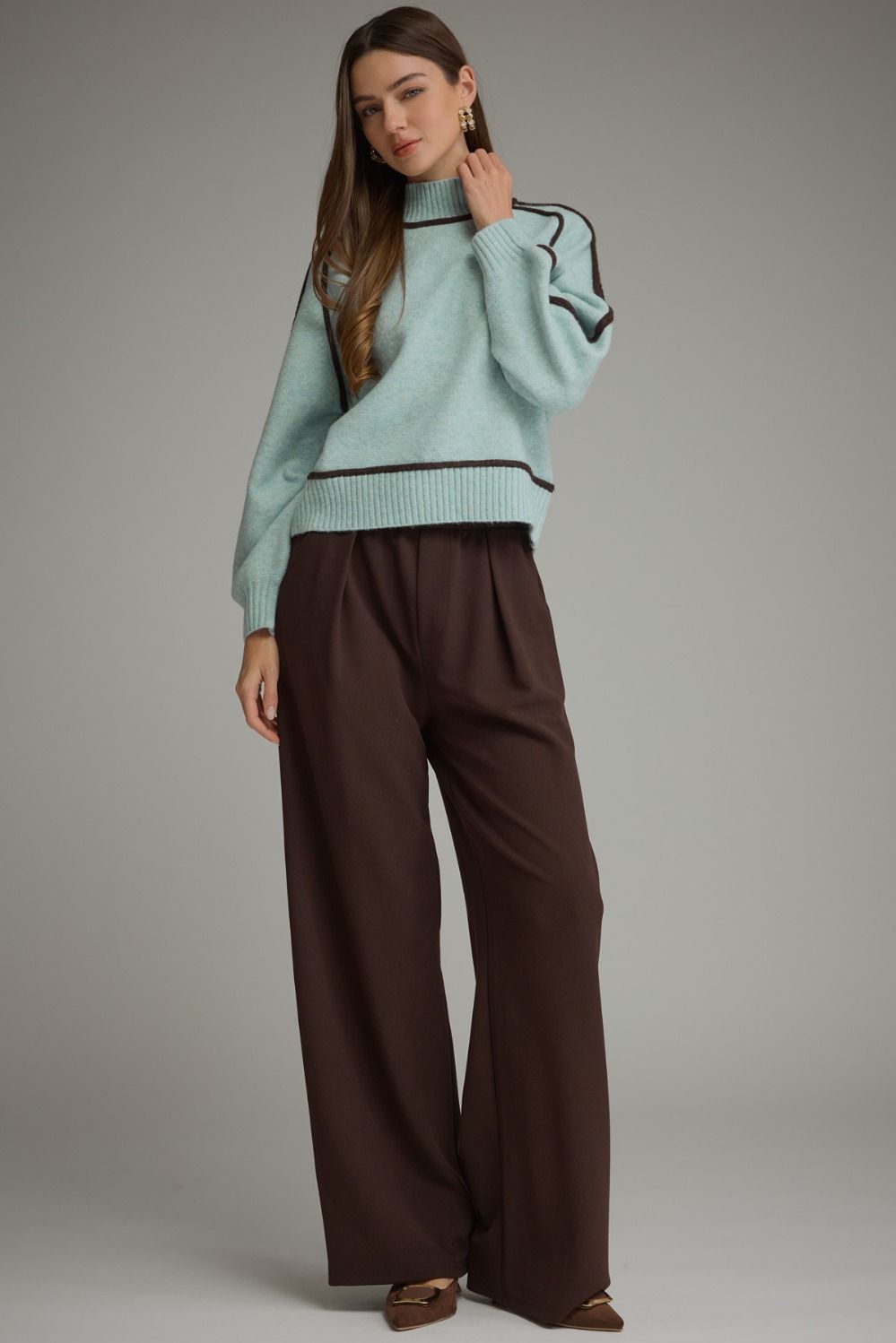 Mock Neck Balloon Sleeve Sweater