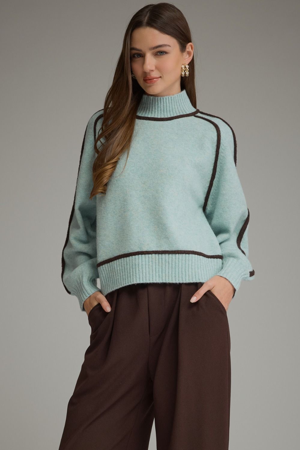 Mock Neck Balloon Sleeve Sweater