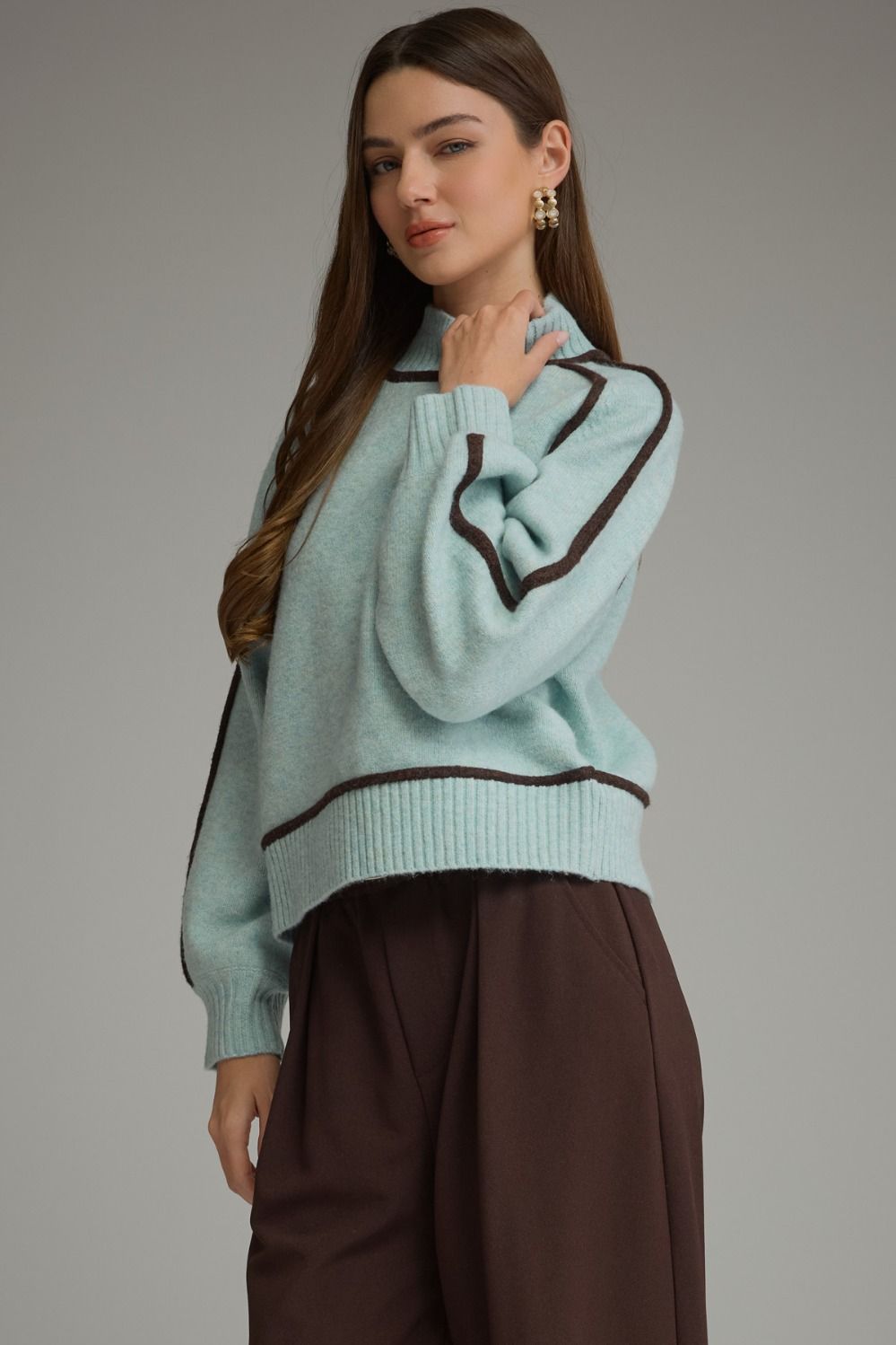 Mock Neck Balloon Sleeve Sweater