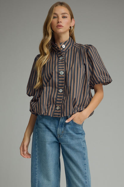 Striped S/S Puff Sleeve Top