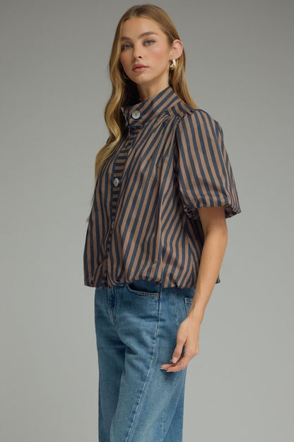 Striped S/S Puff Sleeve Top