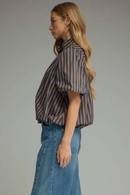 Striped S/S Puff Sleeve Top