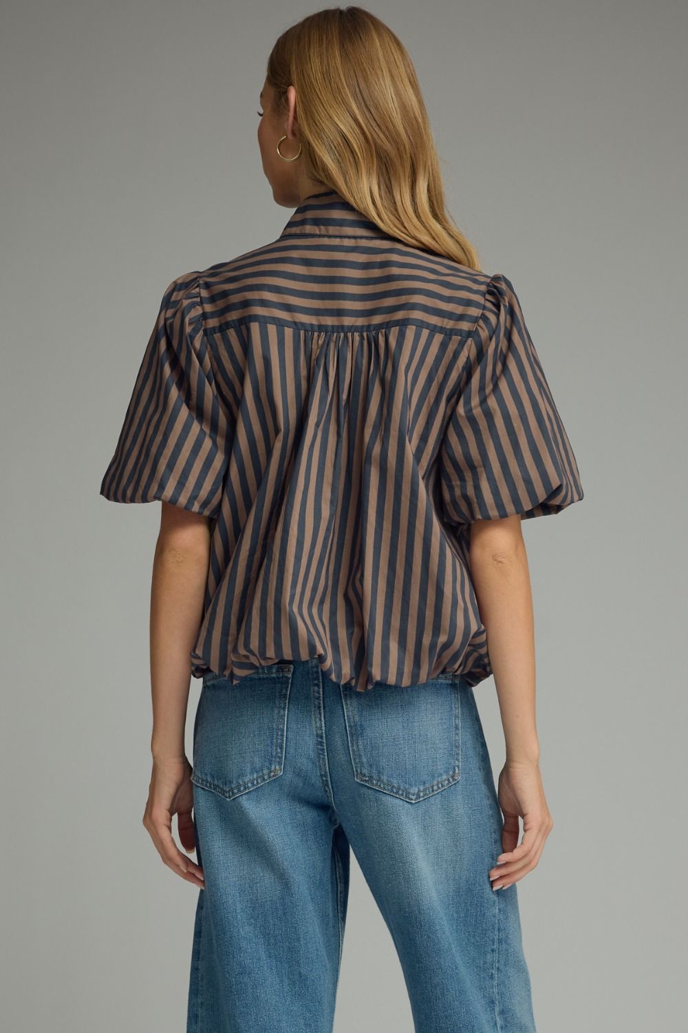 Striped S/S Puff Sleeve Top
