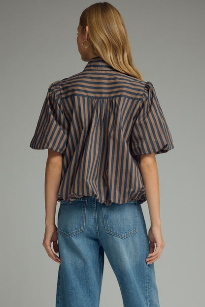 Striped S/S Puff Sleeve Top