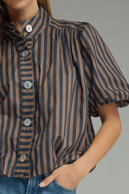 Striped S/S Puff Sleeve Top