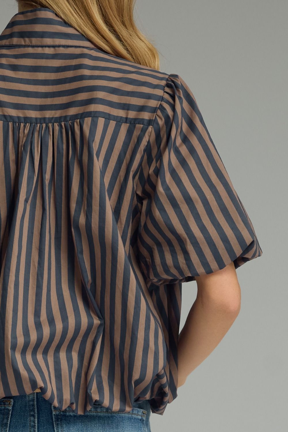 Striped S/S Puff Sleeve Top