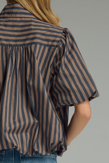 Striped S/S Puff Sleeve Top