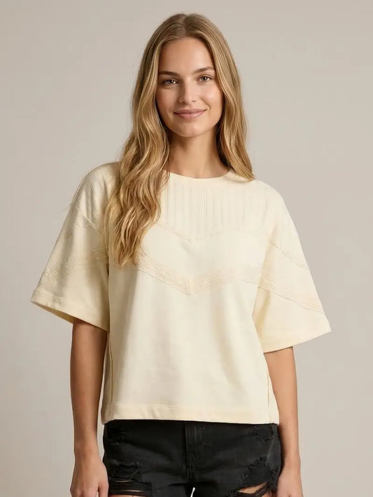 Mix Lace Trim Detail S/S Top