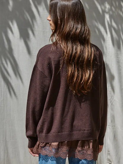 Knit Twofer Sweater W/ Asymmetrical Lace Hem