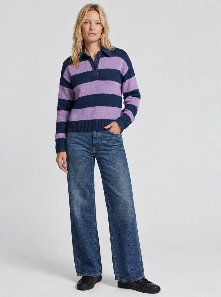 Rugby Stripe Polo W/ Denim Collar