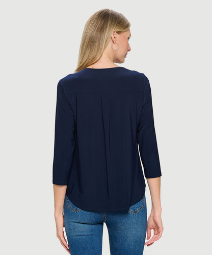 3/4 Sleeve V-Neck High/Low Twisted Hem Top