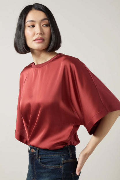 Lysse Ginger Mix Media Dolman Satin Blouse