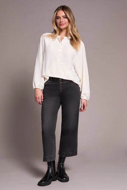 Tribal Airflow L/S Mandarin Collar Blouse