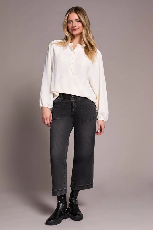 Tribal Airflow L/S Mandarin Collar Blouse