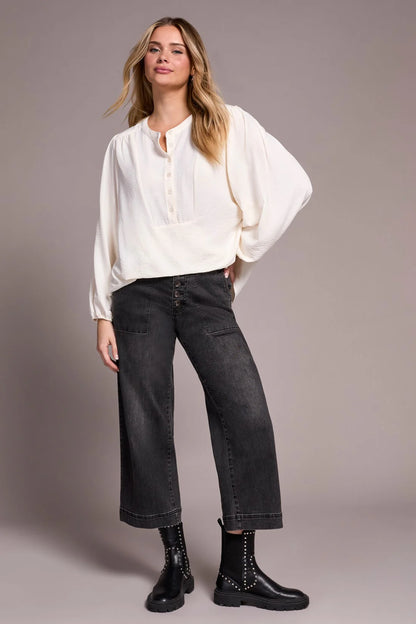 Tribal Airflow L/S Mandarin Collar Blouse