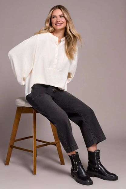 Tribal Airflow L/S Mandarin Collar Blouse