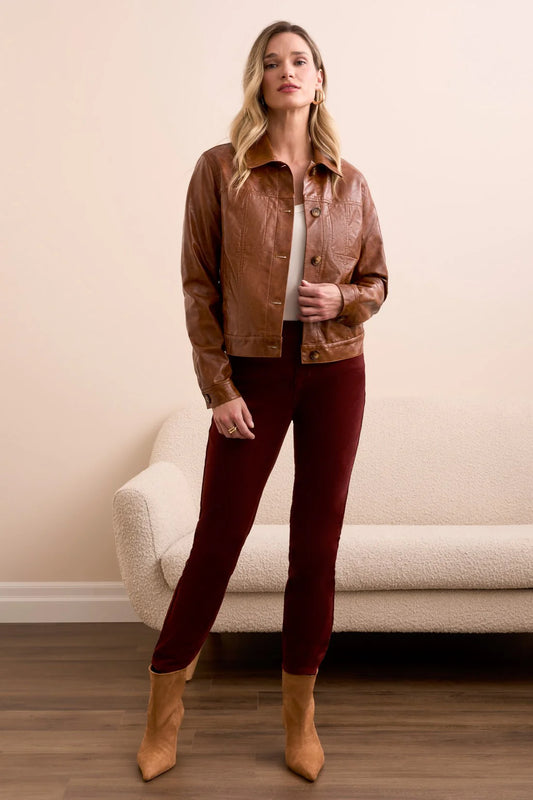 Tribal Faux Leather Button Front Jacket