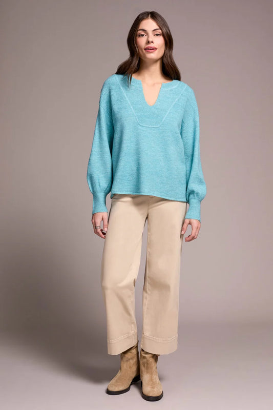 Tribal Mandarin Collar Puff Sleeve Sweater