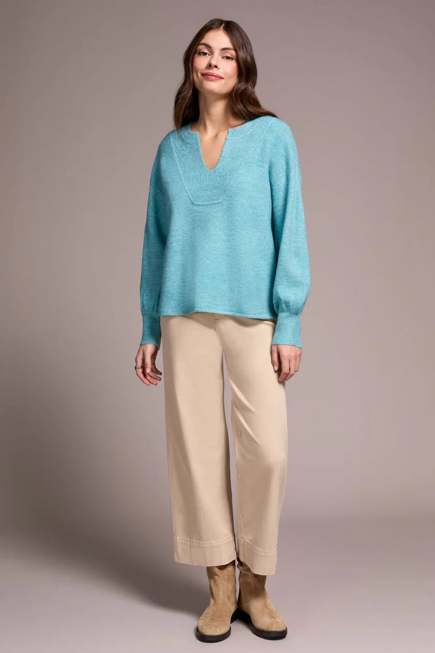 Tribal Mandarin Collar Puff Sleeve Sweater