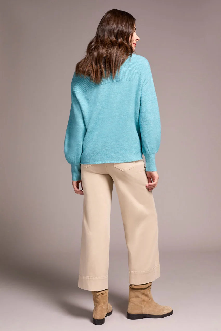 Tribal Mandarin Collar Puff Sleeve Sweater