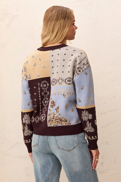Tribal Novelty Jacquard V-Neck Cardigan