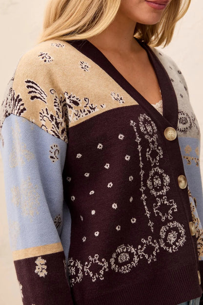 Tribal Novelty Jacquard V-Neck Cardigan