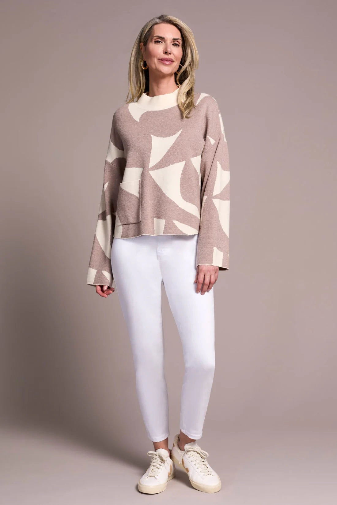 Tribal Mock Neck Printed Sweater