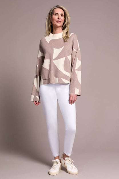 Tribal Mock Neck Printed Sweater