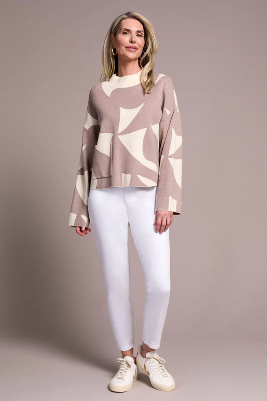 Tribal Mock Neck Printed Sweater