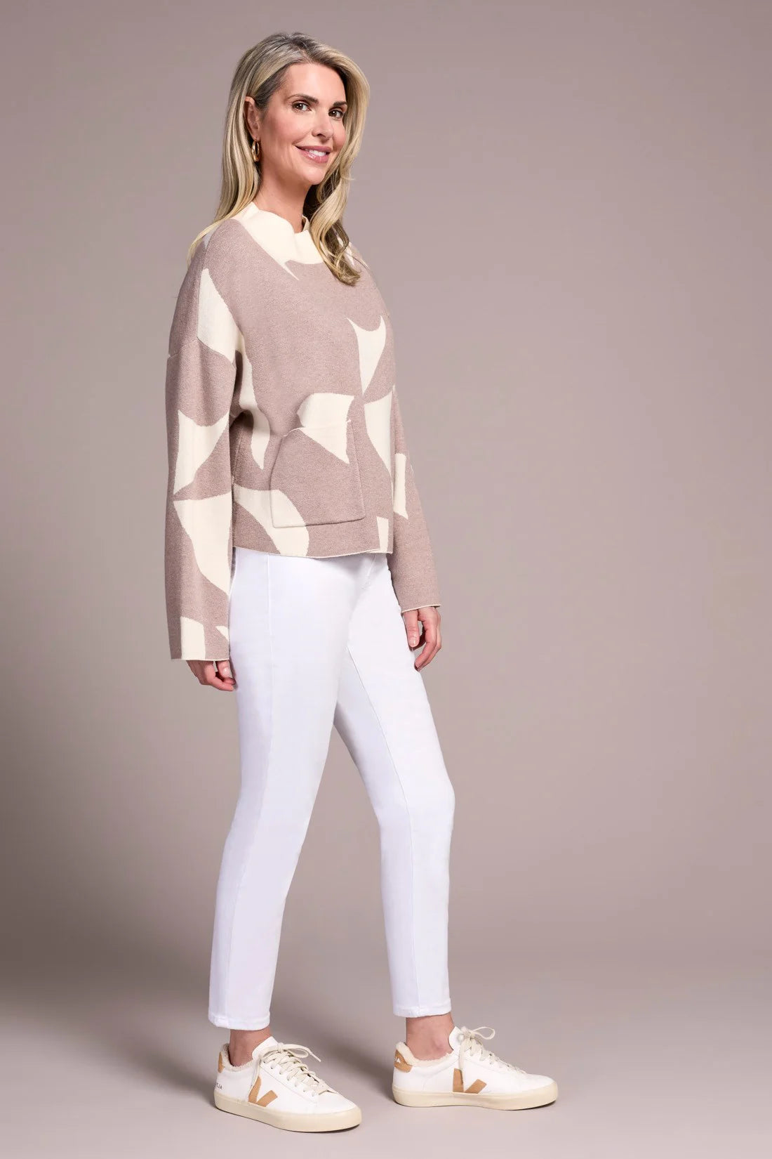 Tribal Mock Neck Printed Sweater