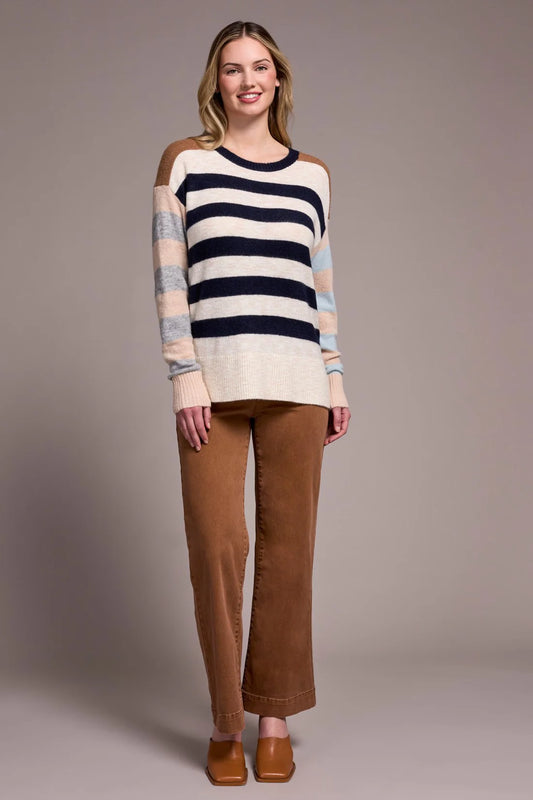 Tribal Soft Knit Combo Striped Boat Neck Sweater