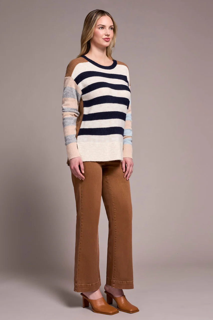 Tribal Soft Knit Combo Striped Boat Neck Sweater