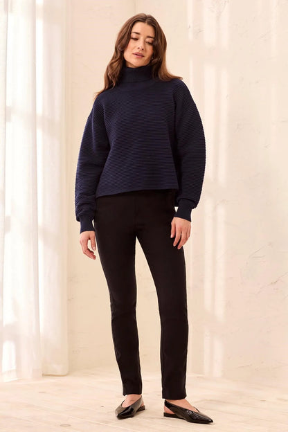 Tribal Textured Rib Mock Neck Drop Shoulder Sweater