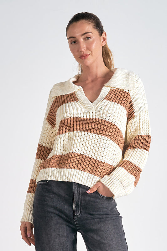 Elan Stripe V- Neck Sweater