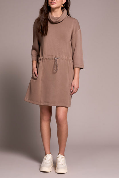 Tribal 3/4 Sleeve Funnel Neck Dress W/ Drawcord