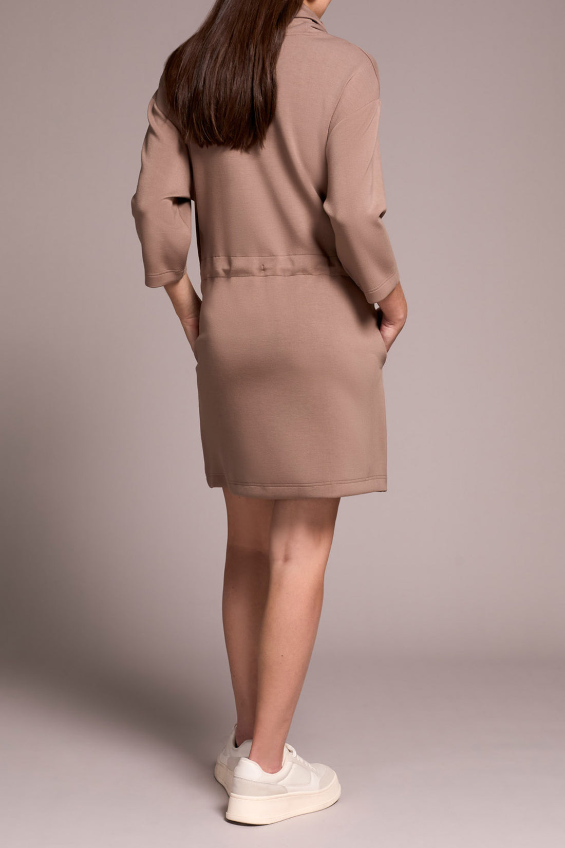 Tribal 3/4 Sleeve Funnel Neck Dress W/ Drawcord