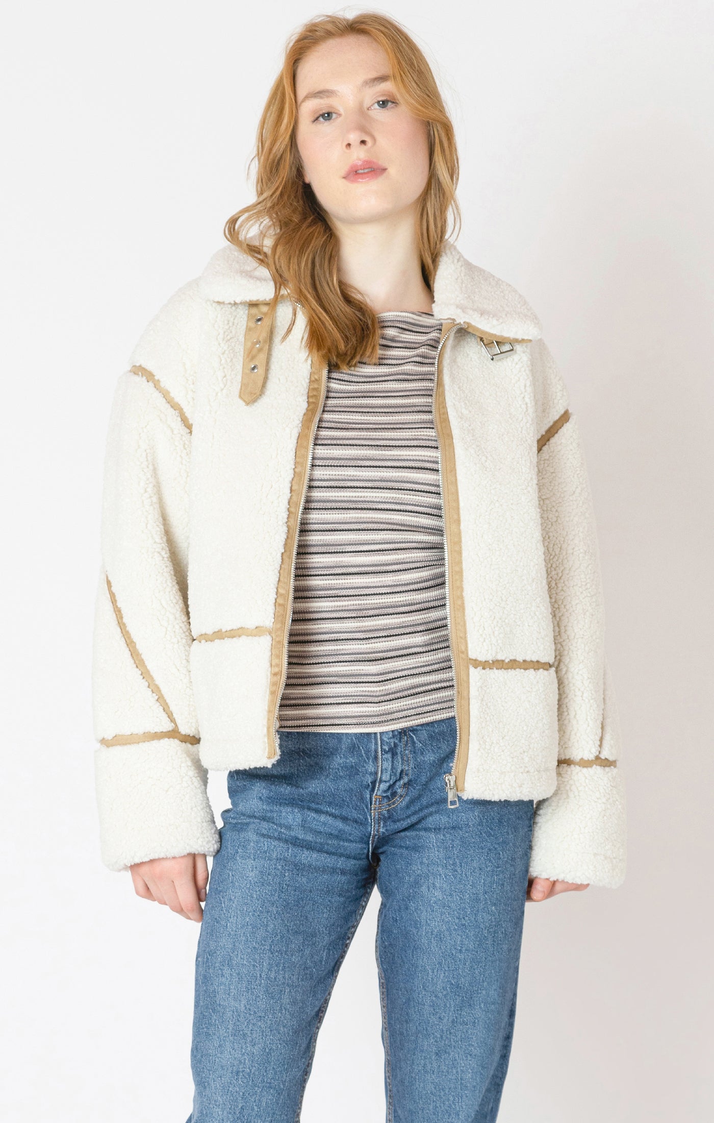 Dex Contrast Detail Sherpa Jacket with Faux Suede