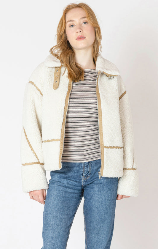 Dex Contrast Detail Sherpa Jacket with Faux Suede