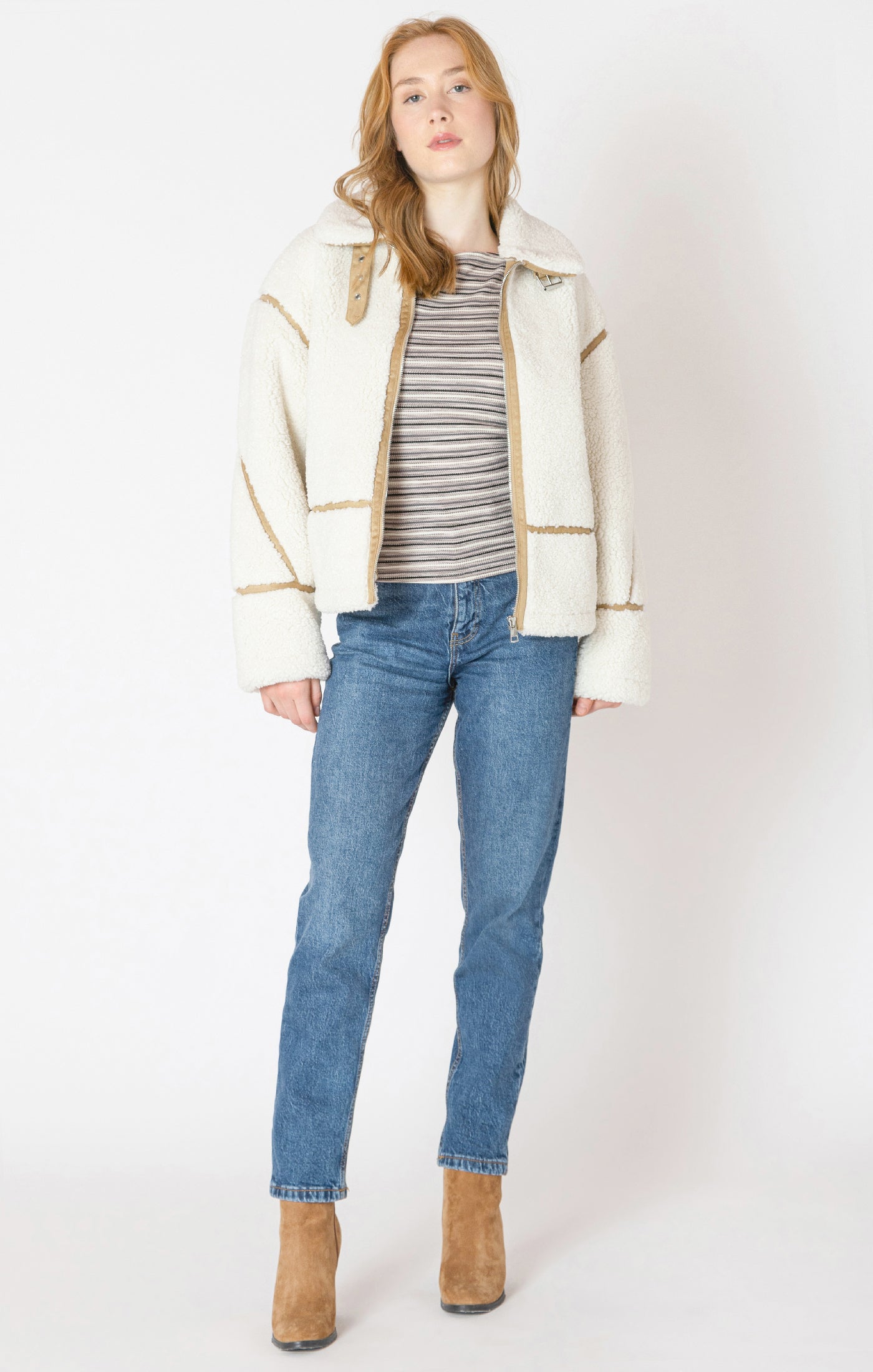 Dex Contrast Detail Sherpa Jacket with Faux Suede