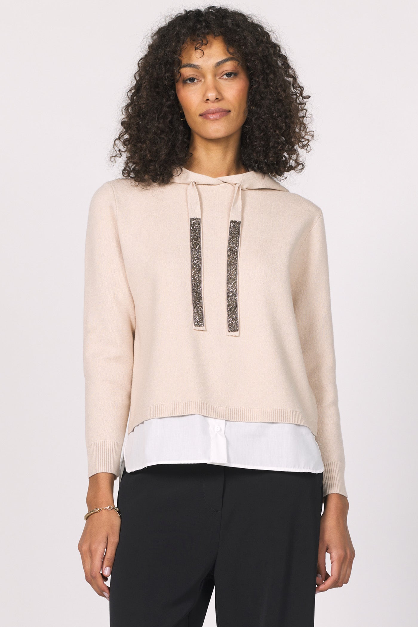 Another Love Shayna Hoodie Sweater W/ Contrast Hem