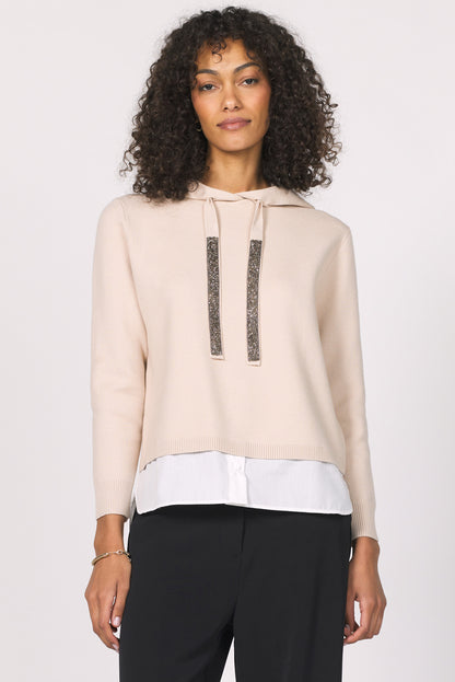 Another Love Shayna Hoodie Sweater W/ Contrast Hem
