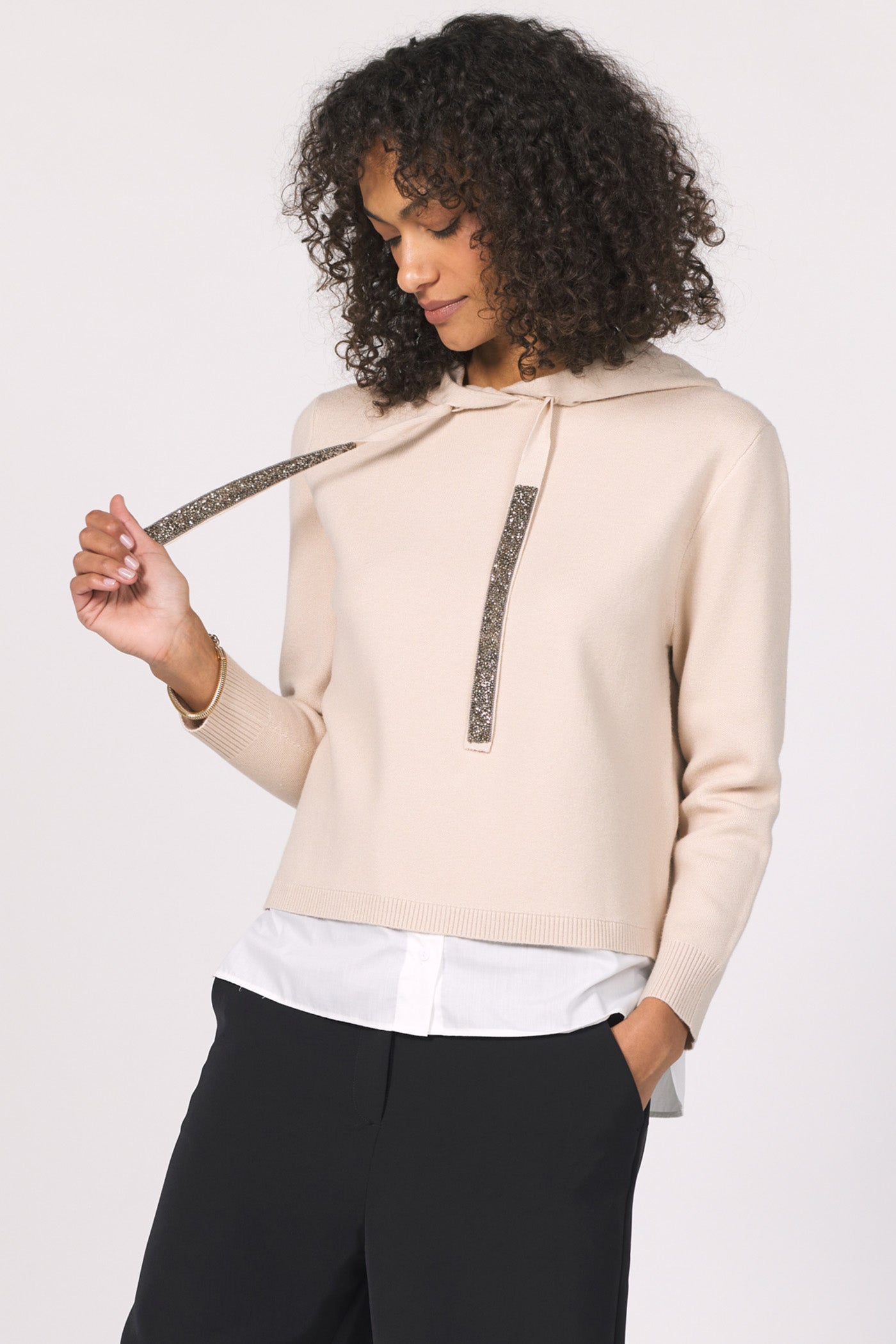 Another Love Shayna Hoodie Sweater W/ Contrast Hem