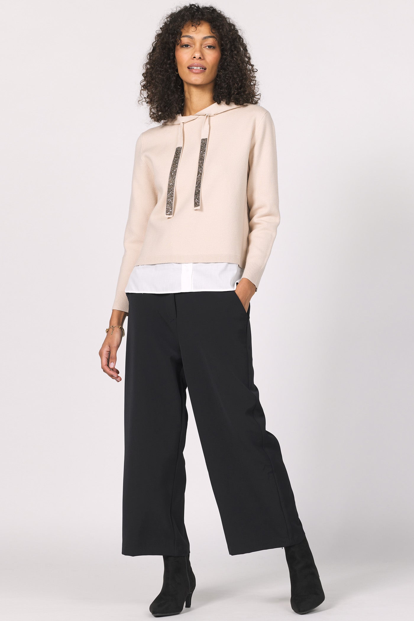 Another Love Shayna Hoodie Sweater W/ Contrast Hem