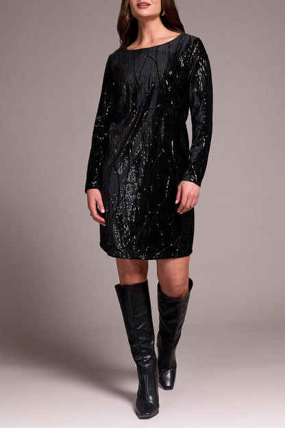 Tribal L/S Lined Black Dress