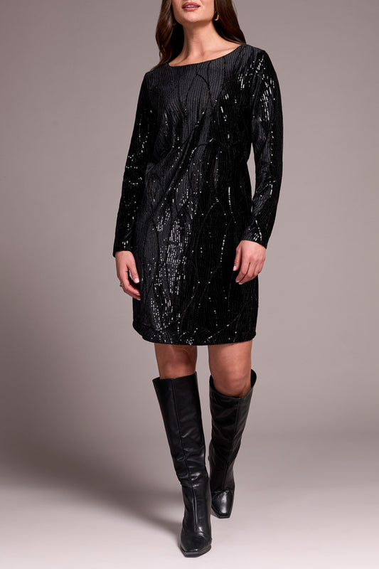 Tribal L/S Lined Black Dress