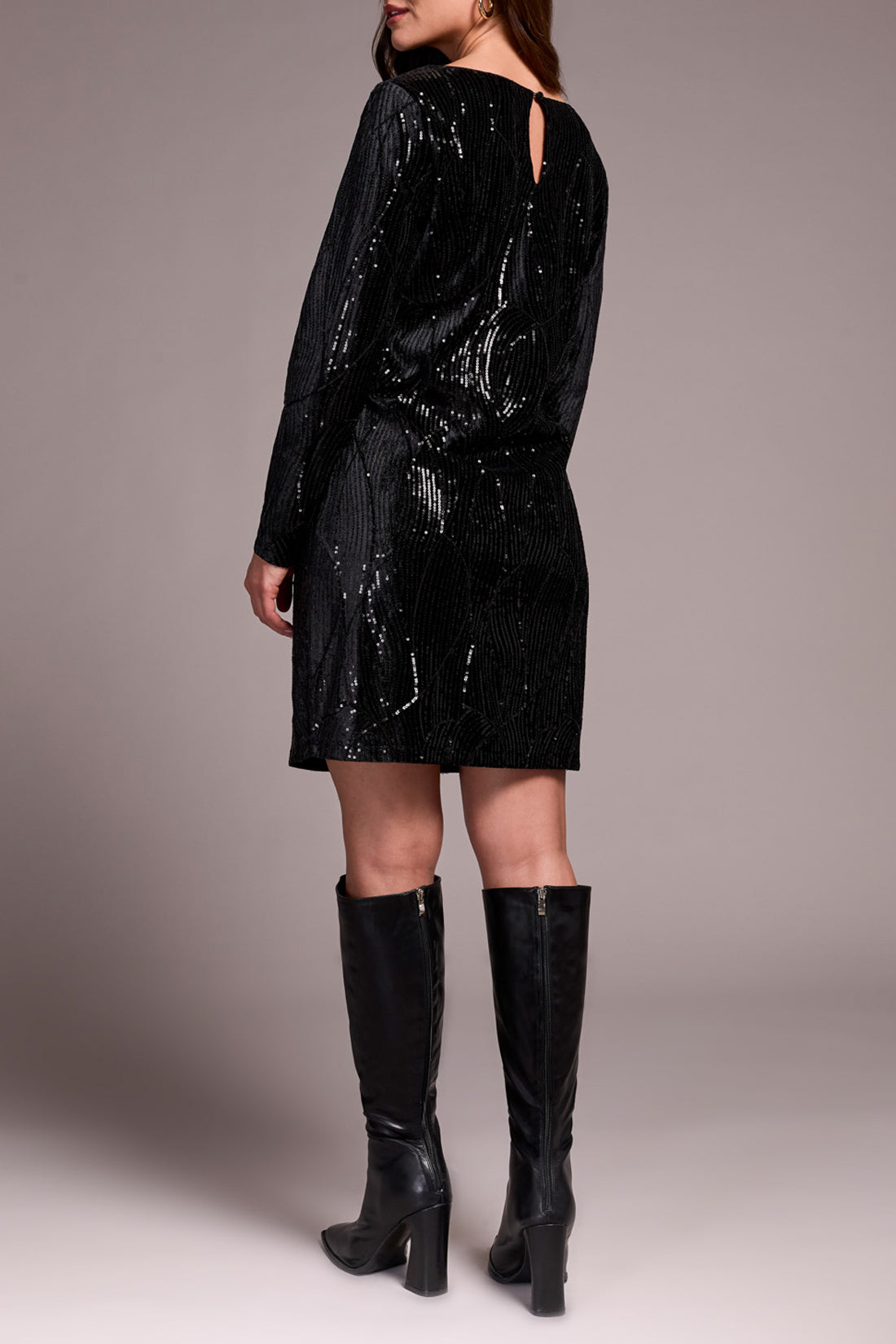 Tribal L/S Lined Black Dress