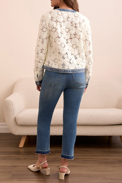 Tribal Mixed Media Crochet Denim Jacket