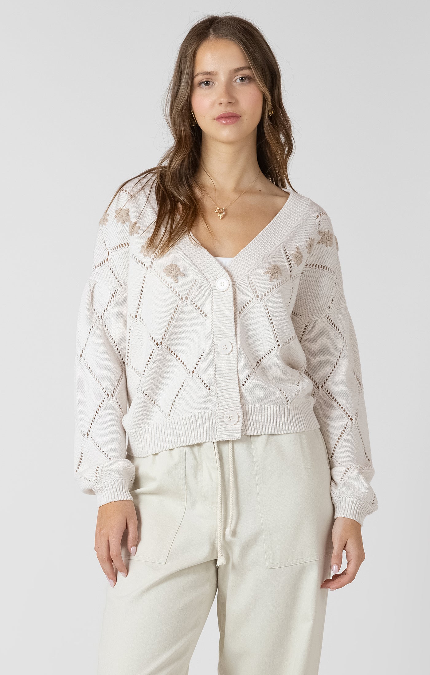 Dex Embroidered Pointelle Cardigan