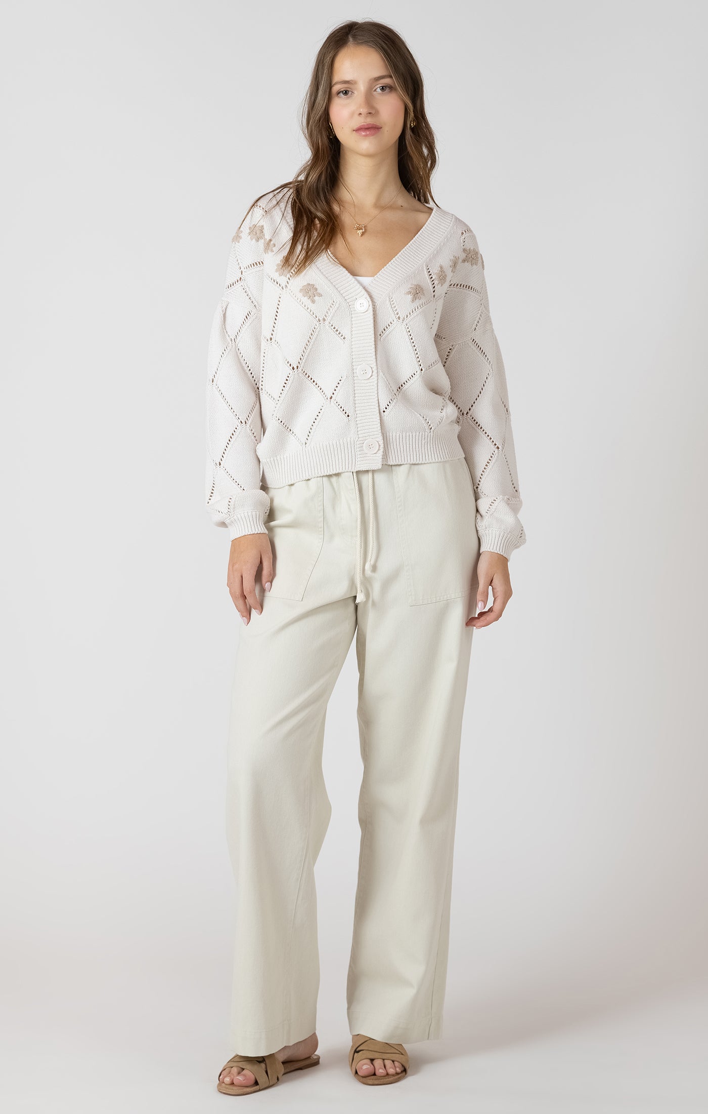 Dex Embroidered Pointelle Cardigan