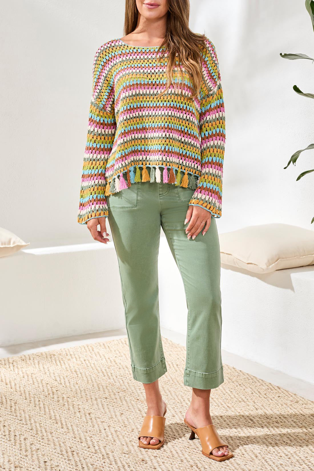 Tribal Bell Sleeve Sweater W/ Tassles